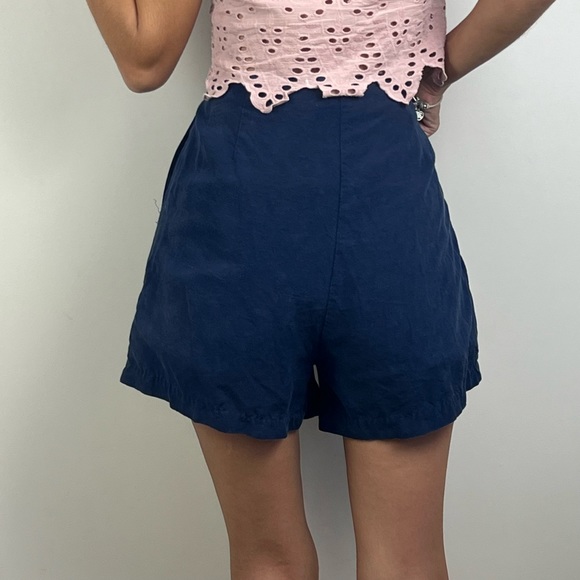 Sancia Culotte Shorts Linen Blend Pleated High Waist Navy Blue Tennis Size M - Picture 3 of 12